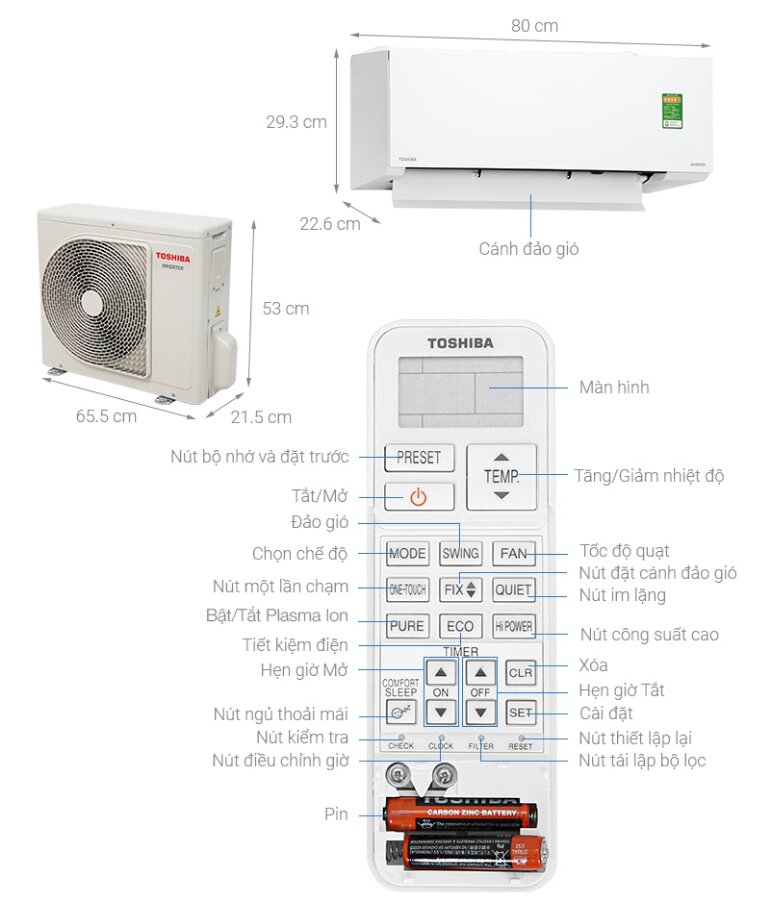 Điều hòa Toshiba 1 chiều 9000 BTU Inverter RAS-H10E2KCVG-V gas R32