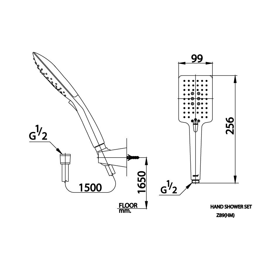 Bản vẽ kỹ thuật tay sen tắm COTTO 3 chức năng Z89(HM)