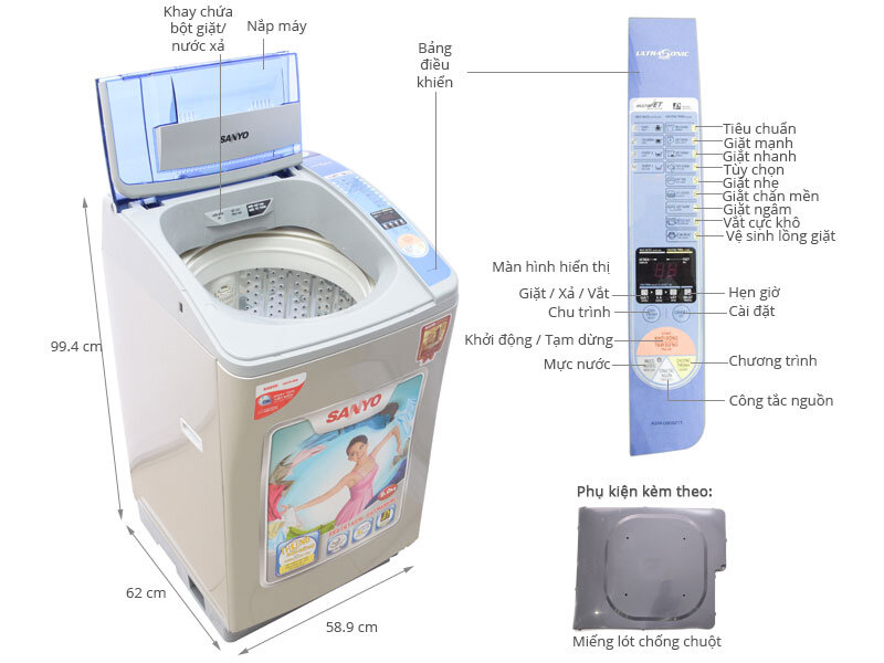 Máy giặt Sanyo 8kg ASW-U800Z1T Máy giặt Sanyo 8kg ASW-U800Z1T