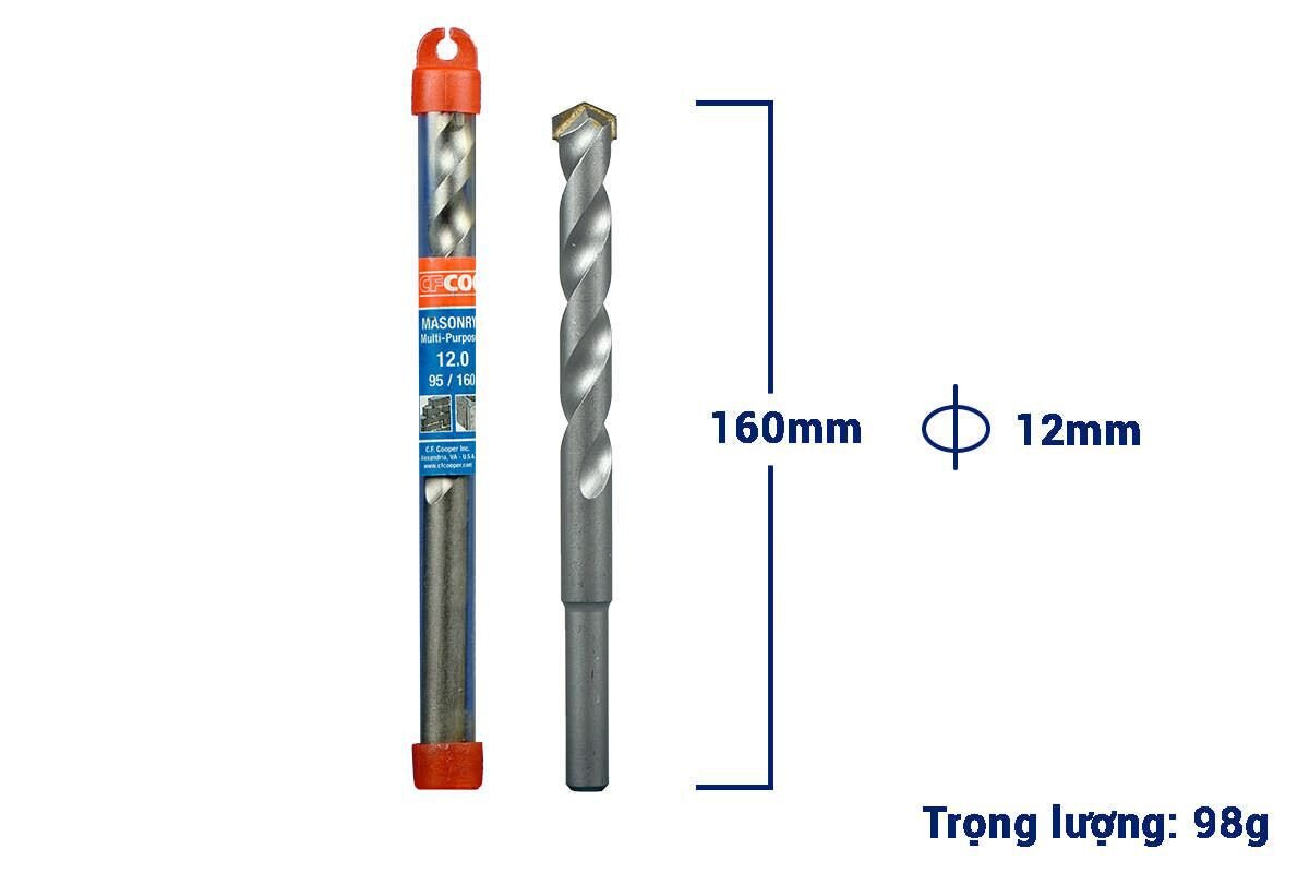 Mũi khoan bê tông đuôi kẹp 12x95x160mm CFCooper CM120160