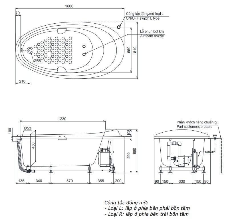 Bồn Tắm TOTO PPYB1610RHPTE#P
