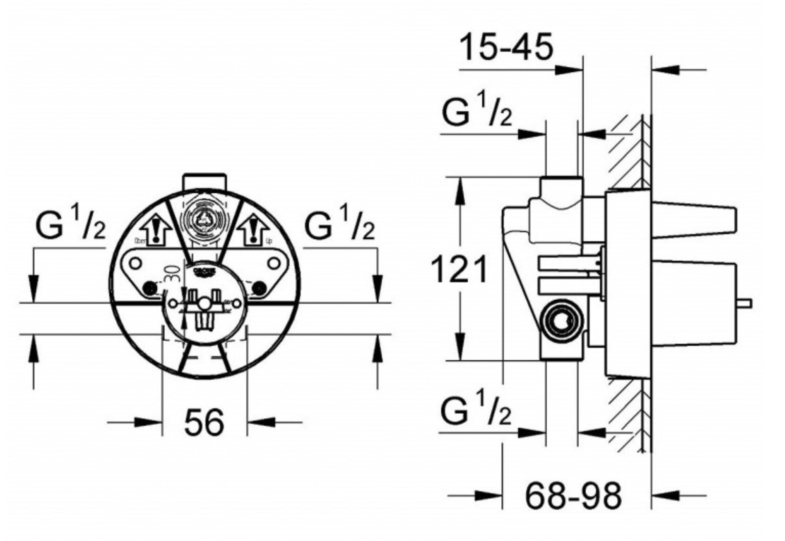 Bản vẽ kỹ thuật bộ van điều chỉnh nóng lạnh GROHE 33963000