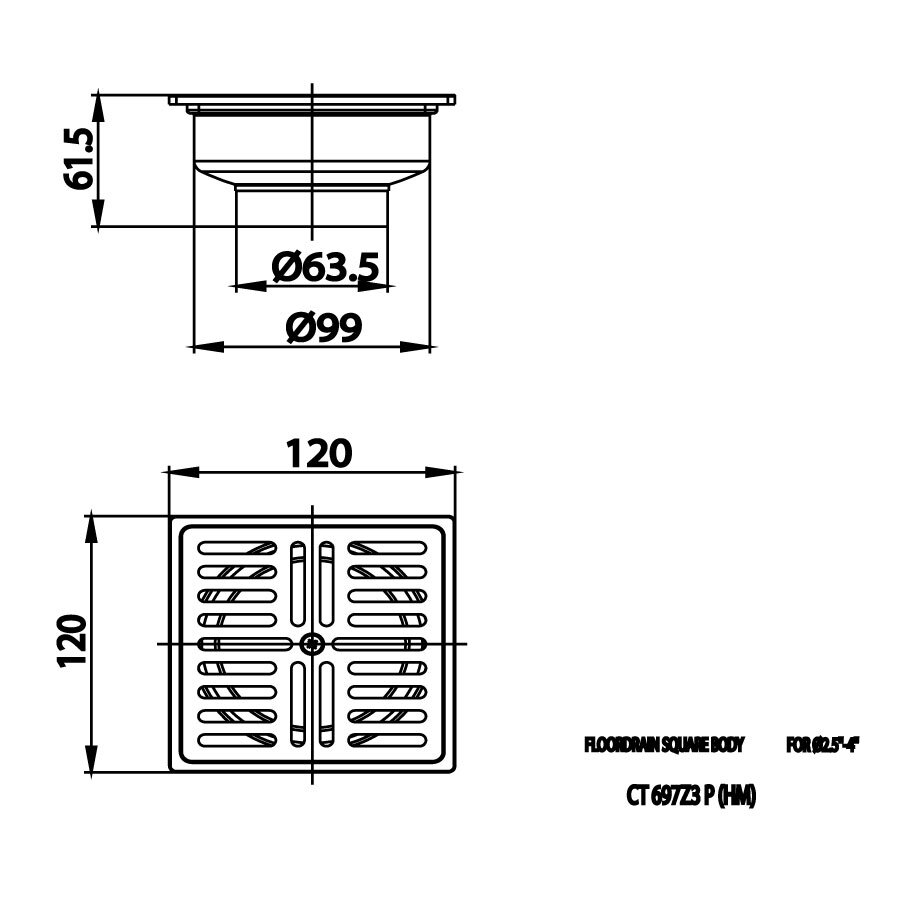Bản vẽ kỹ thuật ga thoát sàn COTTO CT697Z3P(HM) chống hôi