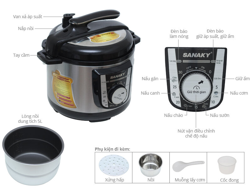 Nồi áp suất điện Sanaky SNK 50C 5.0 lít Nồi áp suất điện Sanaky SNK 50C 5.0 lít