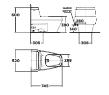 Bản vẽ kỹ thuật bồn cầu 1 khối American Standard IDS Clear 2030-WT