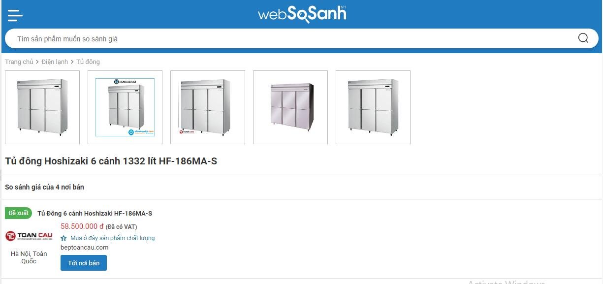 Tủ đông Hoshizaki 6 cánh 1332 lít HF-186MA-S