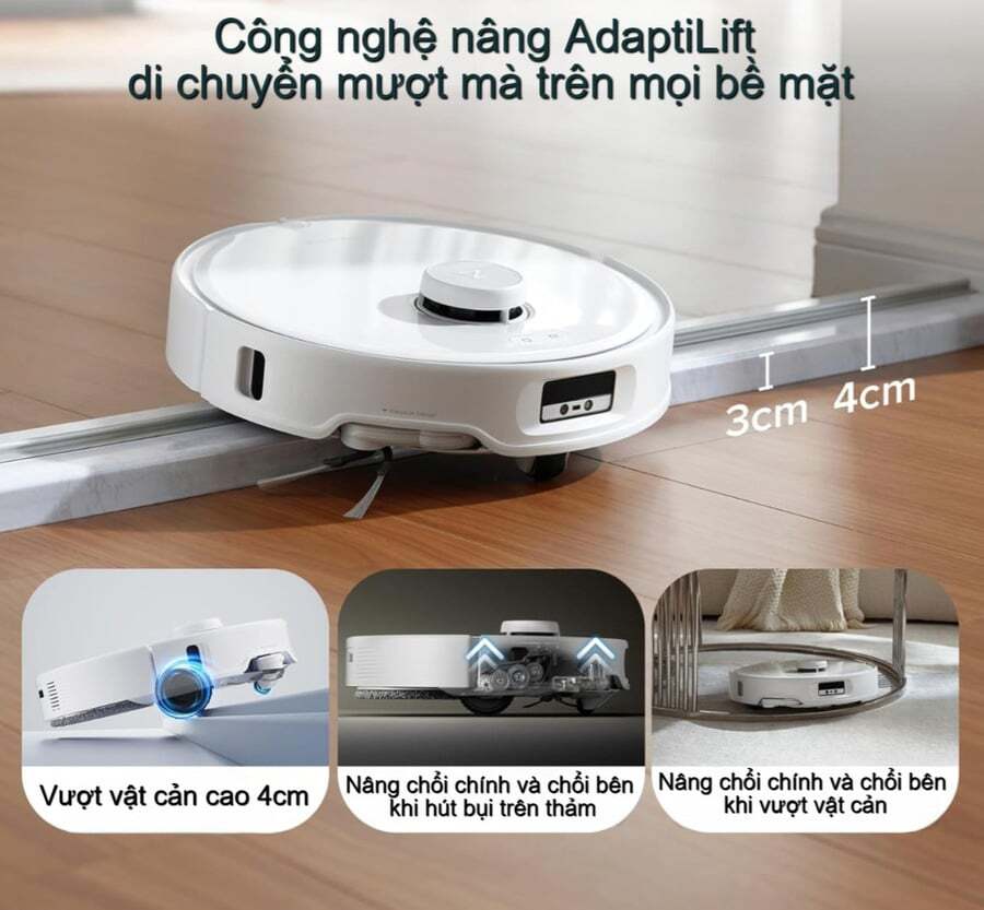 Khung gầm AdaptiLift™ – Tối ưu hóa việc dọn dẹp Robot hút bụi Roborock Q Revo Curv – Bản quốc tế