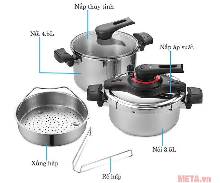 Bộ 2 nồi áp suất inox đáy từ PoongNyun VGPC2-SET (3,5 lít và 5,5 lít)