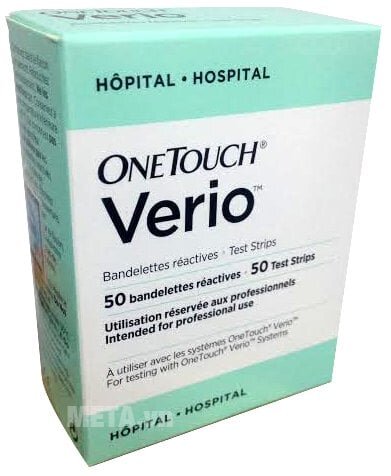 Que thử của máy đo đường huyết Johnson & Johnson OneTouch Verio Pro Plus (50 que) dạng hộp tiện dụng.