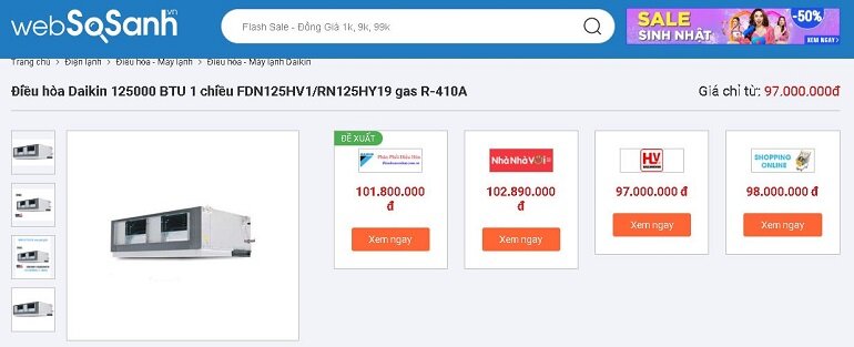 Giá điều hòa Daikin 125000 BTU 1 chiều FDN125HV1/RN125HY19 phải chăng
