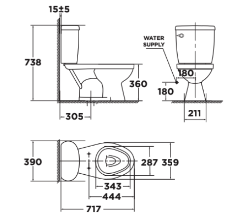 Bản vẽ kỹ thuật bồn cầu 2 khối nắp êm Winston American Standard VF-2395SL