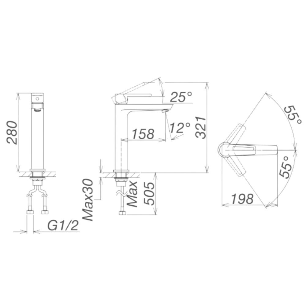 Bản vẽ kỹ thuật vòi chậu lavabo nóng lạnh Viglacera VG125