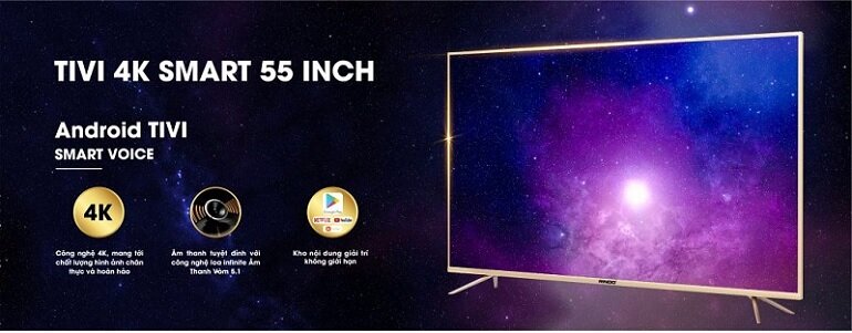 Smart Tivi Rindo 4K 55 inch RA-55SDK5-S4K màn hình
