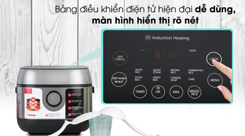 Nồi cơm điện Toshiba 1 lít RC-10IP1PV có bảng điều khiển cảm ứng hiện đại