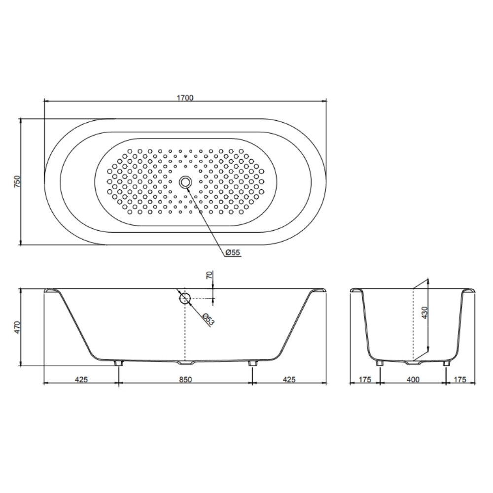 Bản vẽ kỹ thuật bồn tắm xây TOTO FBYN1710CPE#W TVBF412 DB505R-3B