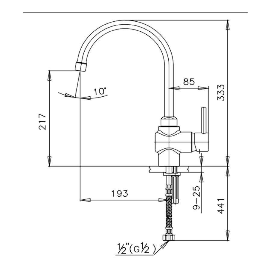 Bản vẽ kỹ thuật vòi bếp COTTO nóng lạnh CT289A