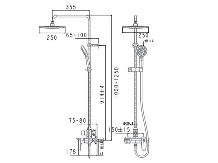 Bản vẽ vòi sen tắm WF-1772 American Standard Signature WF-1772