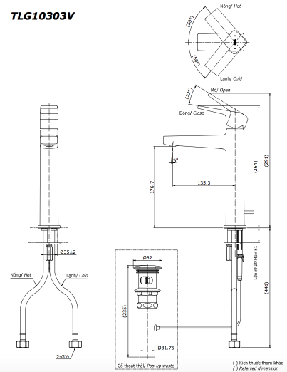 Bản vẽ kỹ thuật Vòi chậu TOTO TLG10303V