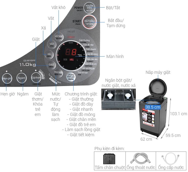 Máy giặt Sharp ES-W110HV-S - 11 kg