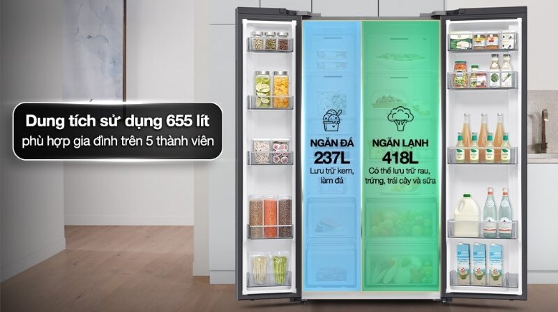 Tủ lạnh Samsung Side By Side Inverter 655 lít RS70F65Q3FSV