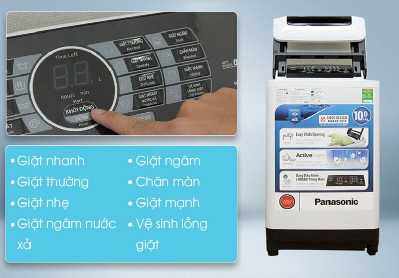 Để đảm bảo quần áo được giặt sạch sẽ đồng thời tiết kiệm điện, nước, máy giặt Panasonic NA-F100A1WRV đã trang bị trên máy giặt 8 chương trình giặt tiện ích