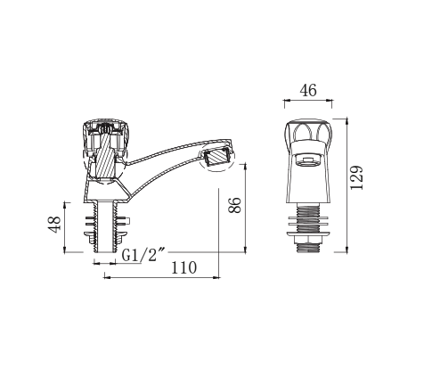 Bản vẽ kỹ thuật vòi lavabo American Standard W.116 (Nút xoay)