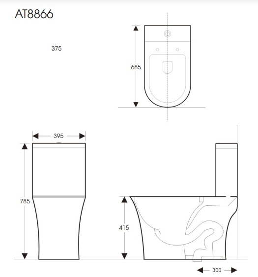 Bản vẽ kỹ thuật của bàn cầu ATMOR AT8866