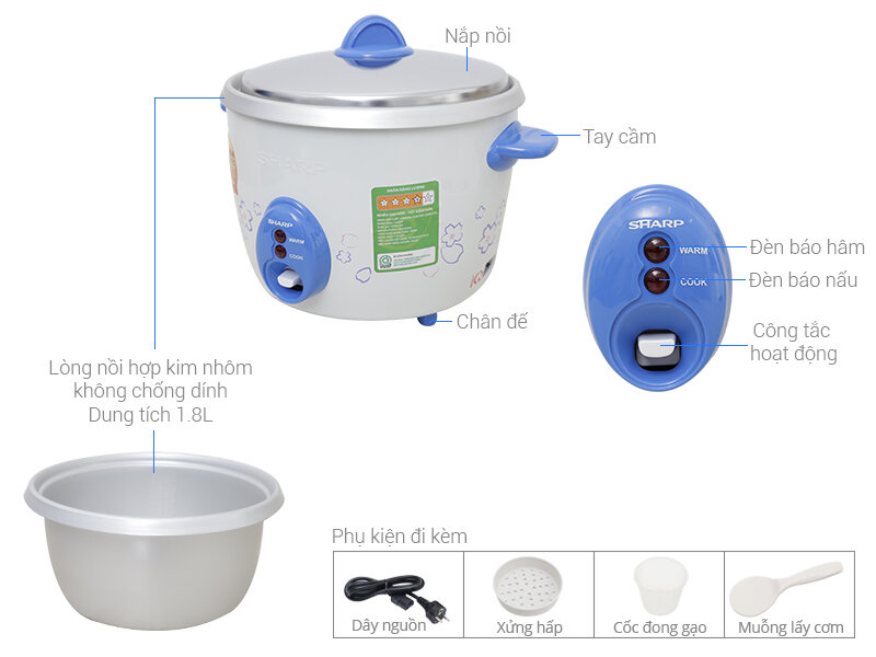 Nồi cơm Điện Sharp 1.8 lít KSH-D19V Nồi cơm Điện Sharp 1.8 lít KSH-D19V