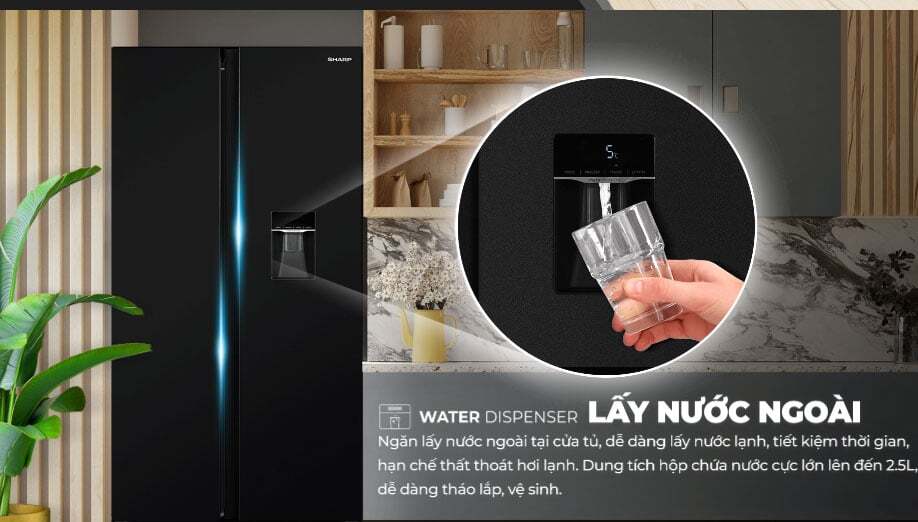 Tủ lạnh Sharp SBX530WD-DG có chức năng lấy nước ngoài cửa Tủ lạnh Sharp SBX530WD-DG có chức năng lấy nước ngoài cửa