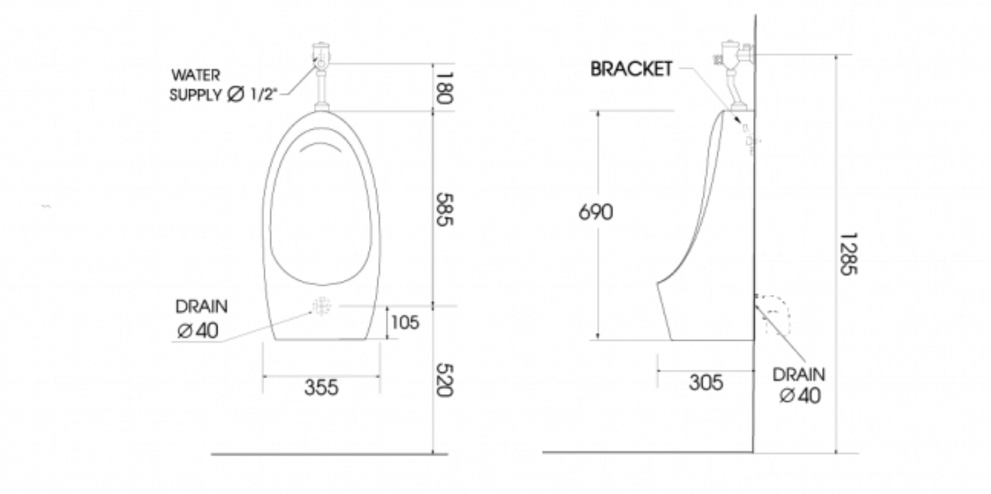 Bản vẽ kỹ thuật bồn tiểu nam ATMOR AT6015