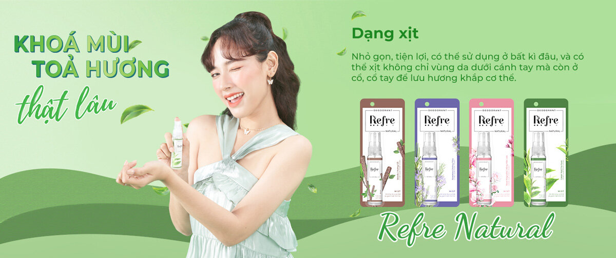 Xịt Khử Mùi Refre Natural Mist giúp khoá mùi và toả hương thơm dài lâu