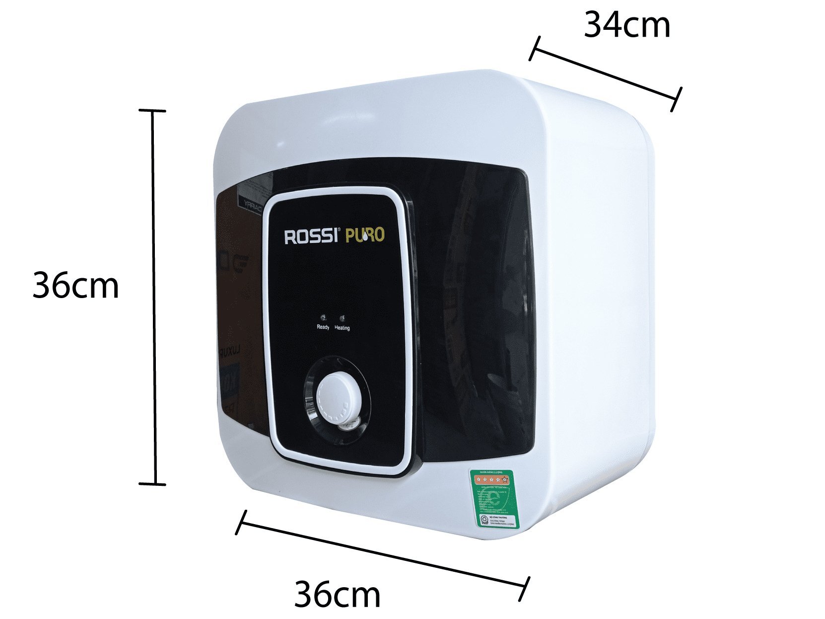 Kích thước bình nóng lạnh vuông Rossi Puro PRO20SQ Bình nóng lạnh vuông Rossi Puro PRO20SQ 20 lít