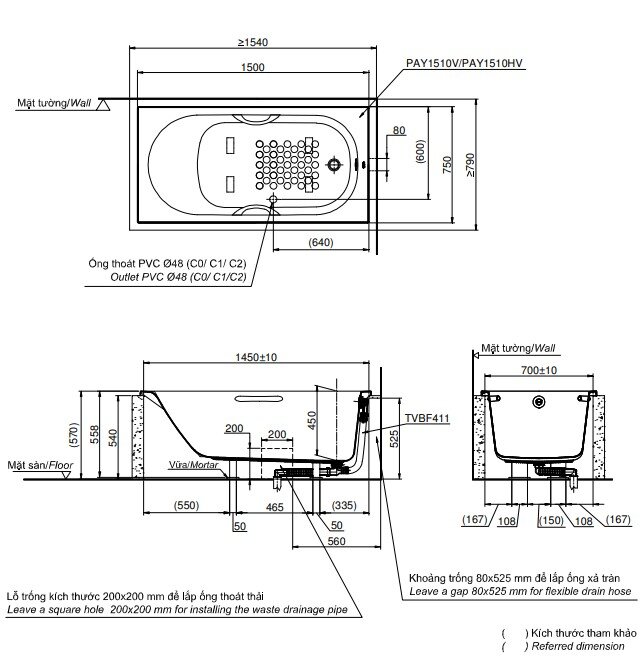 Bồn Tắm TOTO PAY1510HV#W/TVBF411