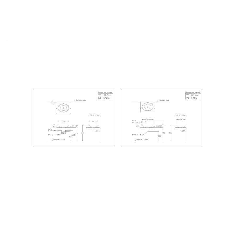 Bản vẽ kỹ thuật chậu rửa lavabo COTTO C0013 đặt trên bàn Best