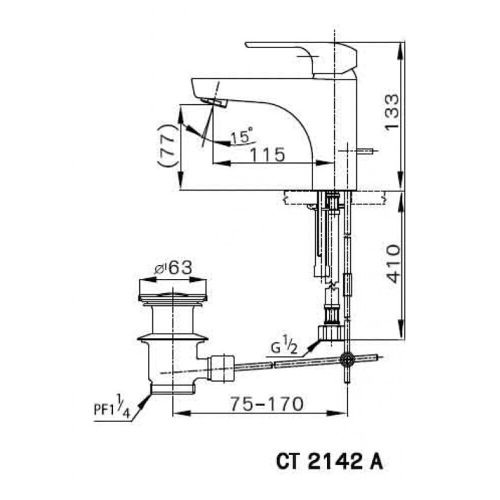 Bản vẽ kỹ thuật vòi lavabo nóng lạnh COTTO CT2142A