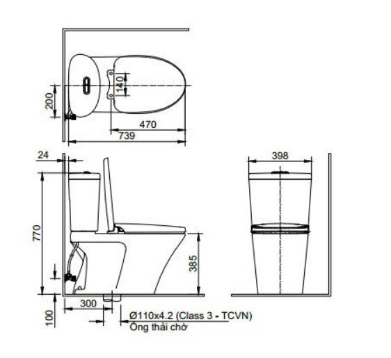 Bản vẽ kỹ thuật bệt INAX AC-710A+CW-KB22AVN