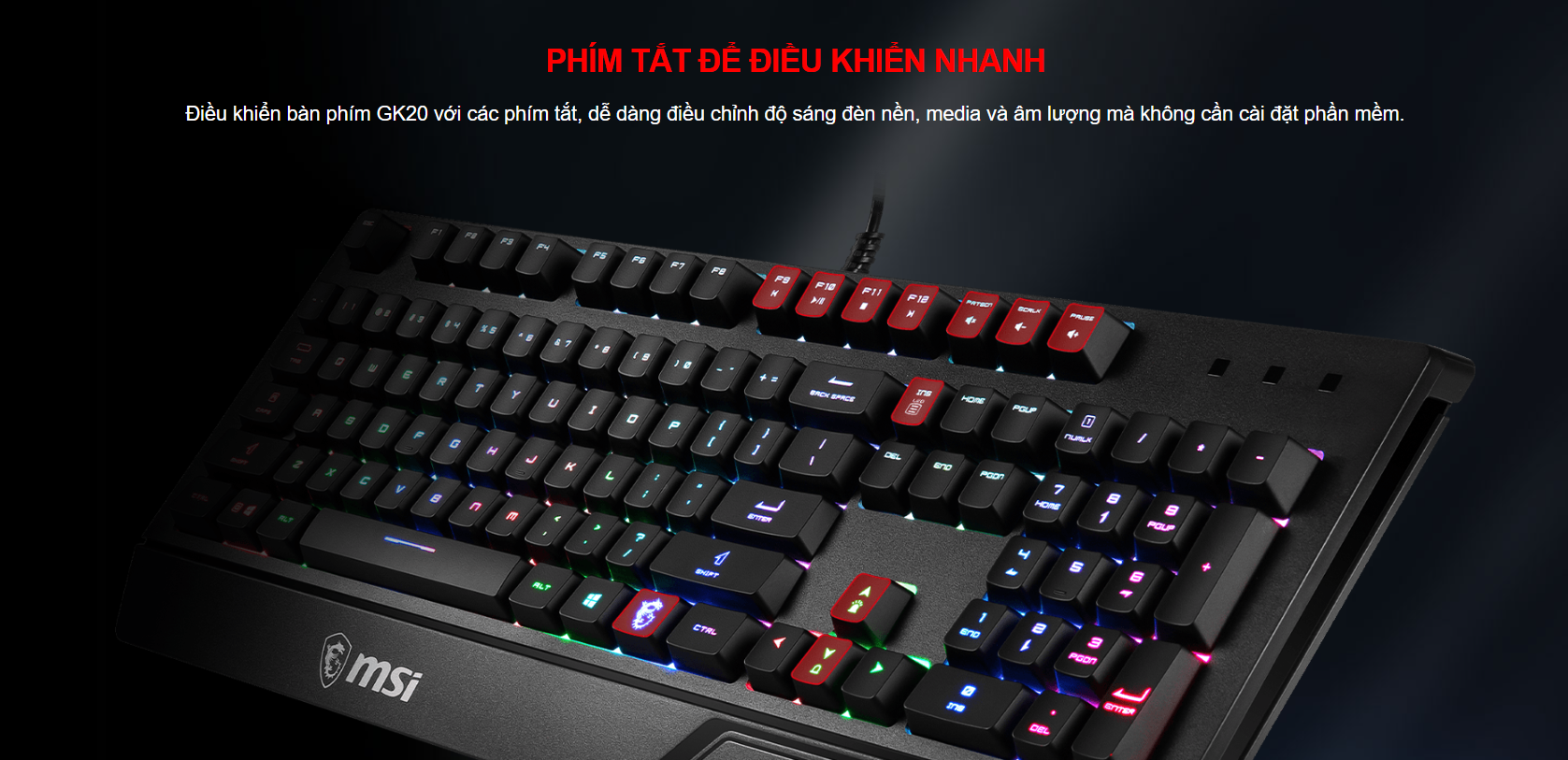 Bàn phím game MSI Vigor GK20 đen (USB/Rainbow) 4