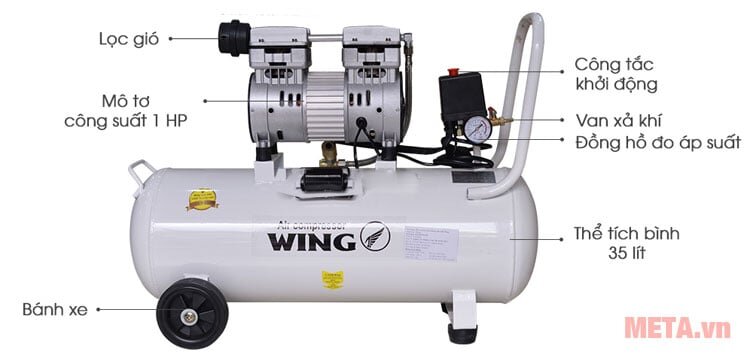 Máy nén khí không dầu 1HP Wing TW-OF750 có lọc gió Máy nén khí không dầu