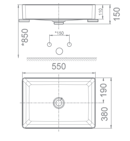Bản vẽ kỹ thuật chậu rửa mặt lavabo đặt bàn AMERICAN STANDARD WP-F412 