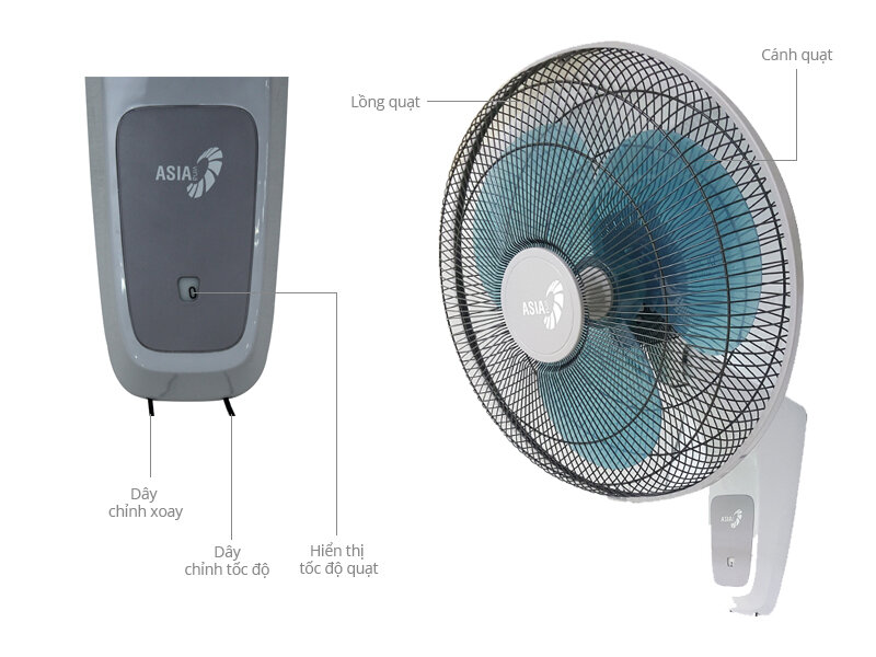 Quạt treo tường Asia L16017 Xám Quạt treo tường Asia L16017 Xám