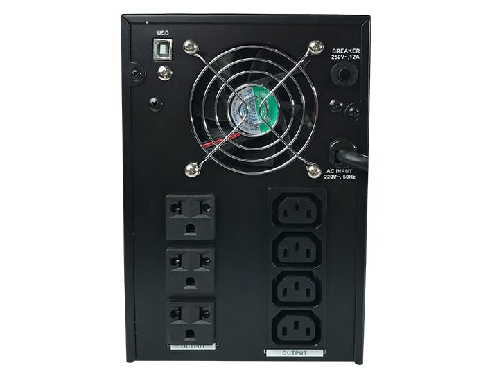 Cổng kết nối và quạt gió ở mặt sau bộ lưu điện Sorotec BX2000