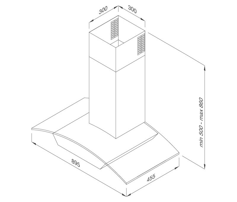 Kích thước lắp đặt máy hút mùi Malloca MC 9018HS