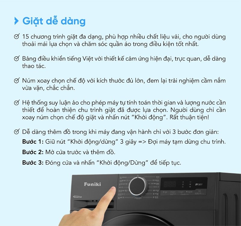 Máy giặt Funiki Inverter 12.5 kg HWM F8125ADG chương trình giặt