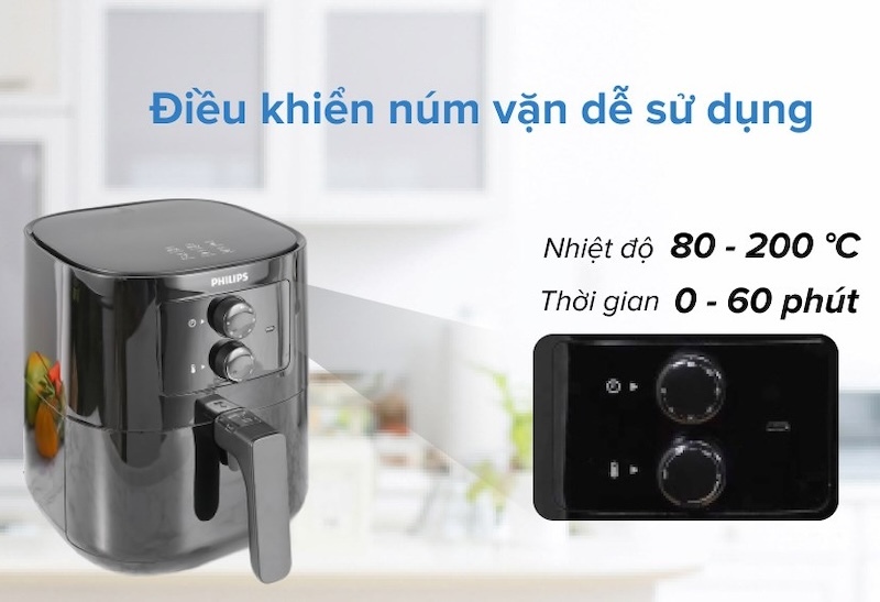 Nồi chiên không dầu Philips HD9200/90 4,1 lít được thiết kế với núm xoay