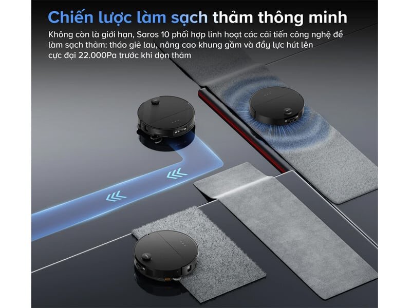 Roborock Saros 10 linh hoạt làm sạch mọi bề mặt