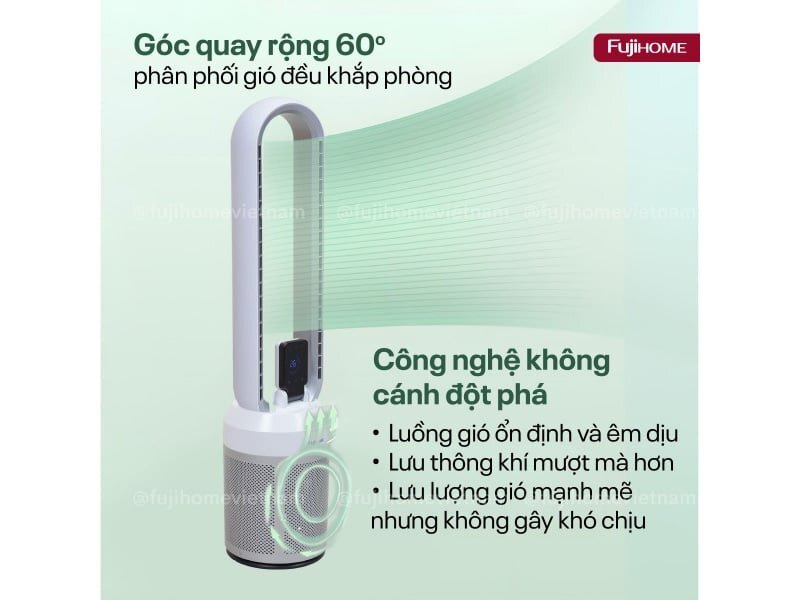 Quạt không cánh tích hợp lọc không khí Fujihome BF308DC