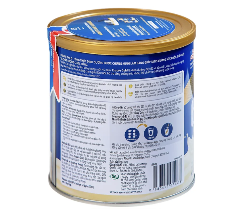 Thành phần dinh dưỡng của sữa bột Abbott Ensure Gold hộp 400g