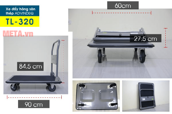 Xe đẩy hàng 4 bánh sàn thép Advindeq TL-320