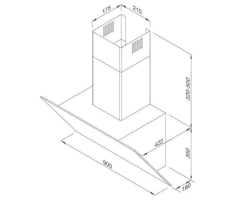 Kích thước lắp đặt máy hút mùi Malloca Vita V-3