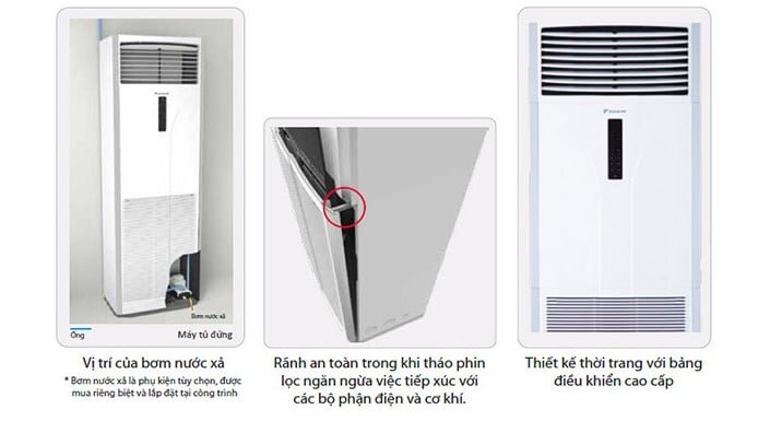 Điều hòa cây Daikin 36.000BTU 1 chiều FVC100AV1V/RC100AGY1V có một khoảng trống cho phép người dùng có thể đặt bơm nước ngưng để đẩy nước ra ngoài